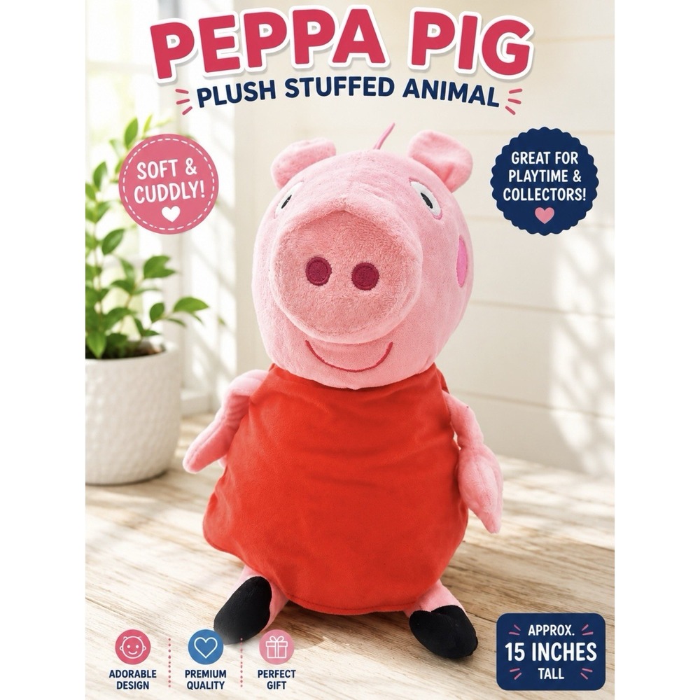 Peppa Pig Plush Stuffed Animal Red Dress Soft Cuddly Kids Toy 15 Inch